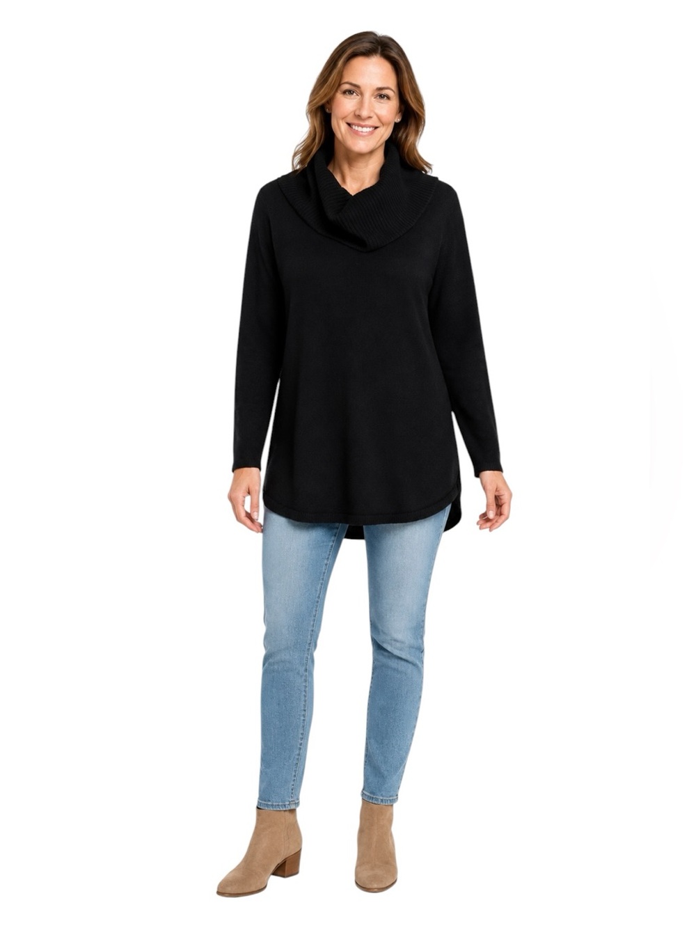 Talbots - Pure Cashmere Black Shawl Collar Tunic Sweater Sz L